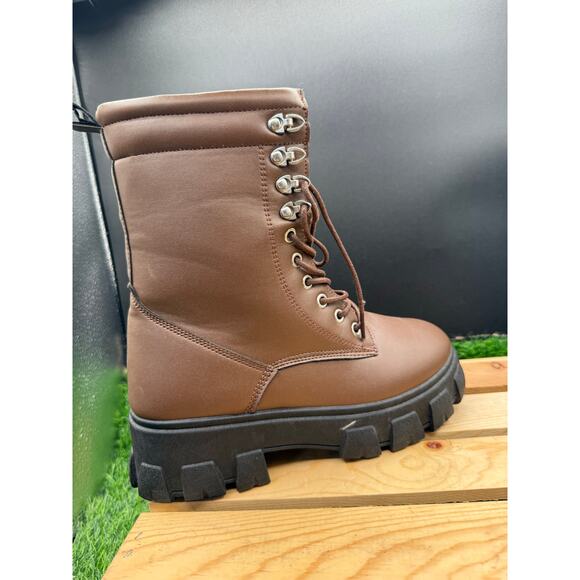 Charlotte Russe - Brown Leather- Combat Boots - Size 8W - Picture 4 of 8